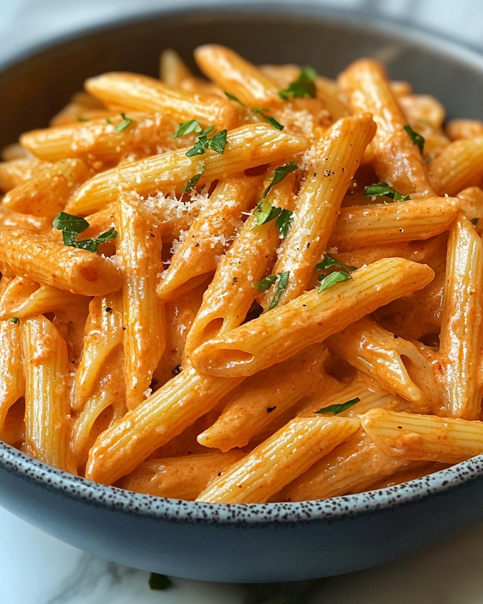 Finished creamy shrimp orzo dish served in a bowl