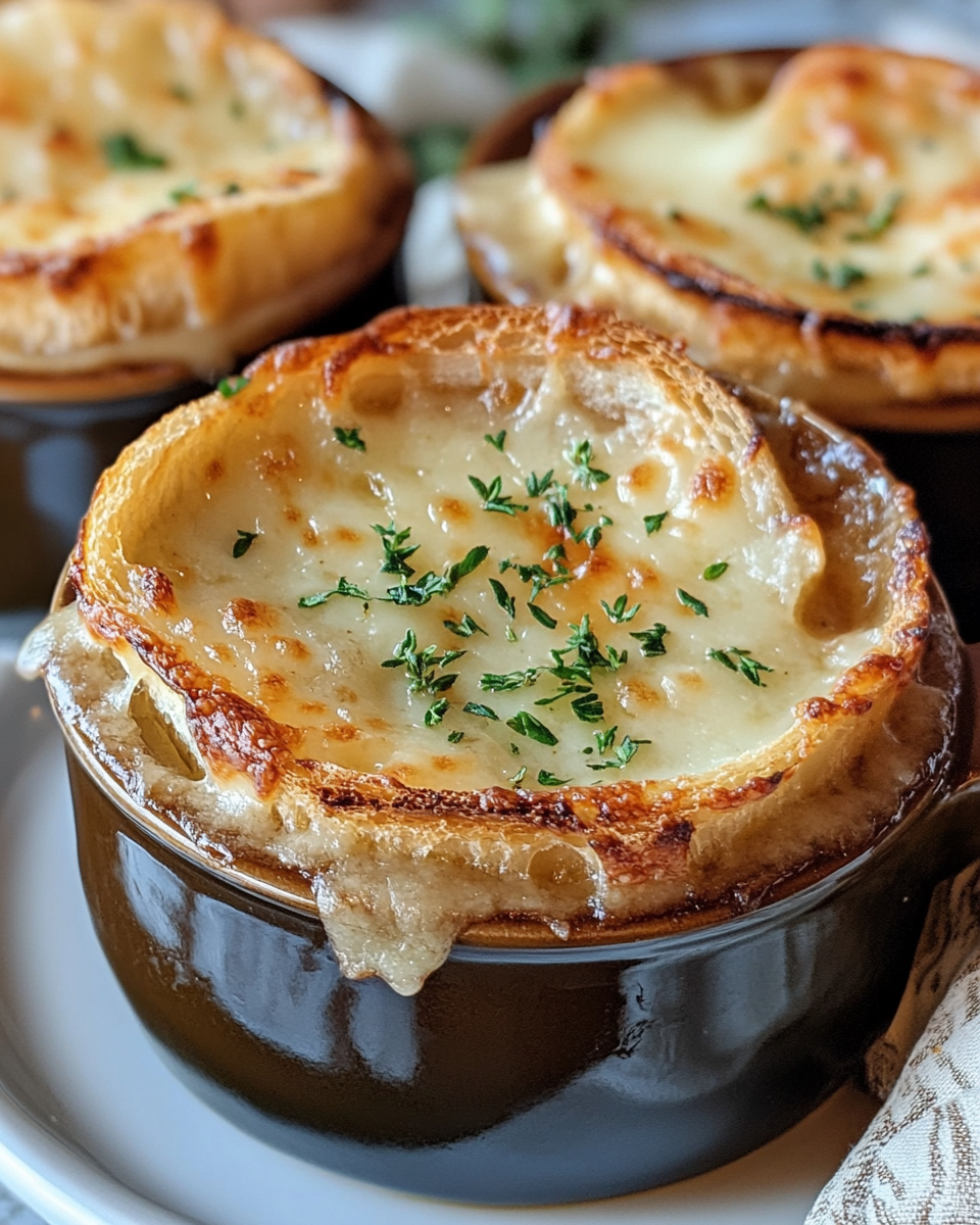 Cheesy French Onion Soup close up