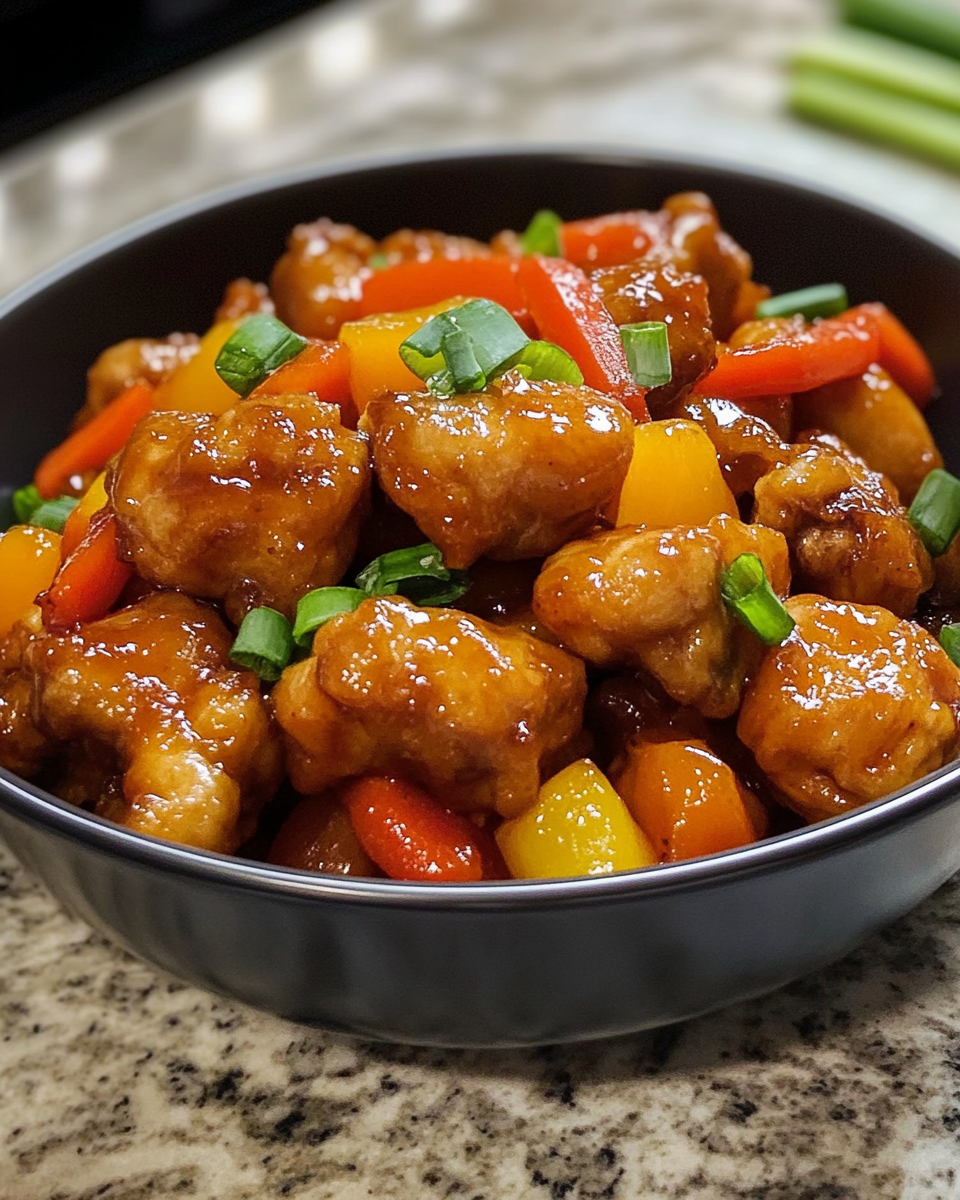 Sweet and sour chicken served with rice