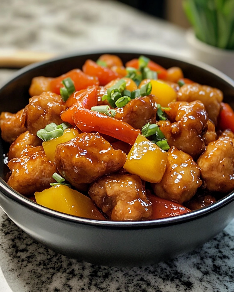 Sweet and sour chicken in a bowl