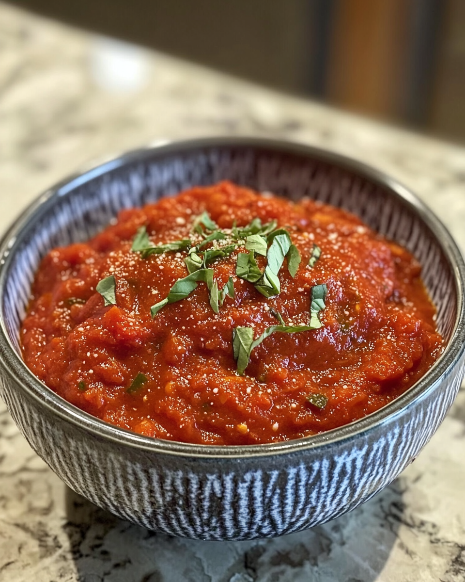 Creamy tomato pasta sauce in a bowl