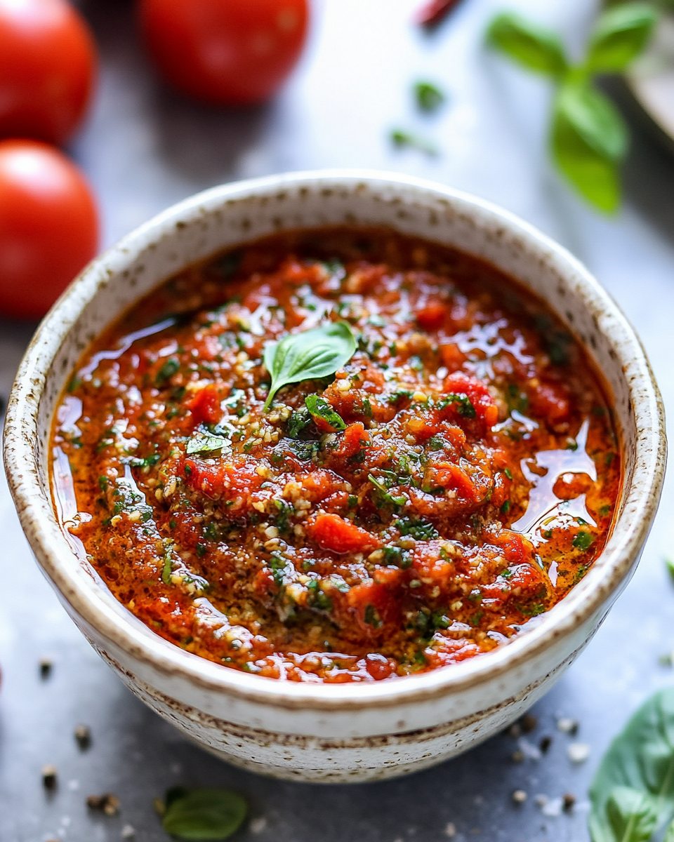 Ingredients for Sicilian pesto laid out on a table