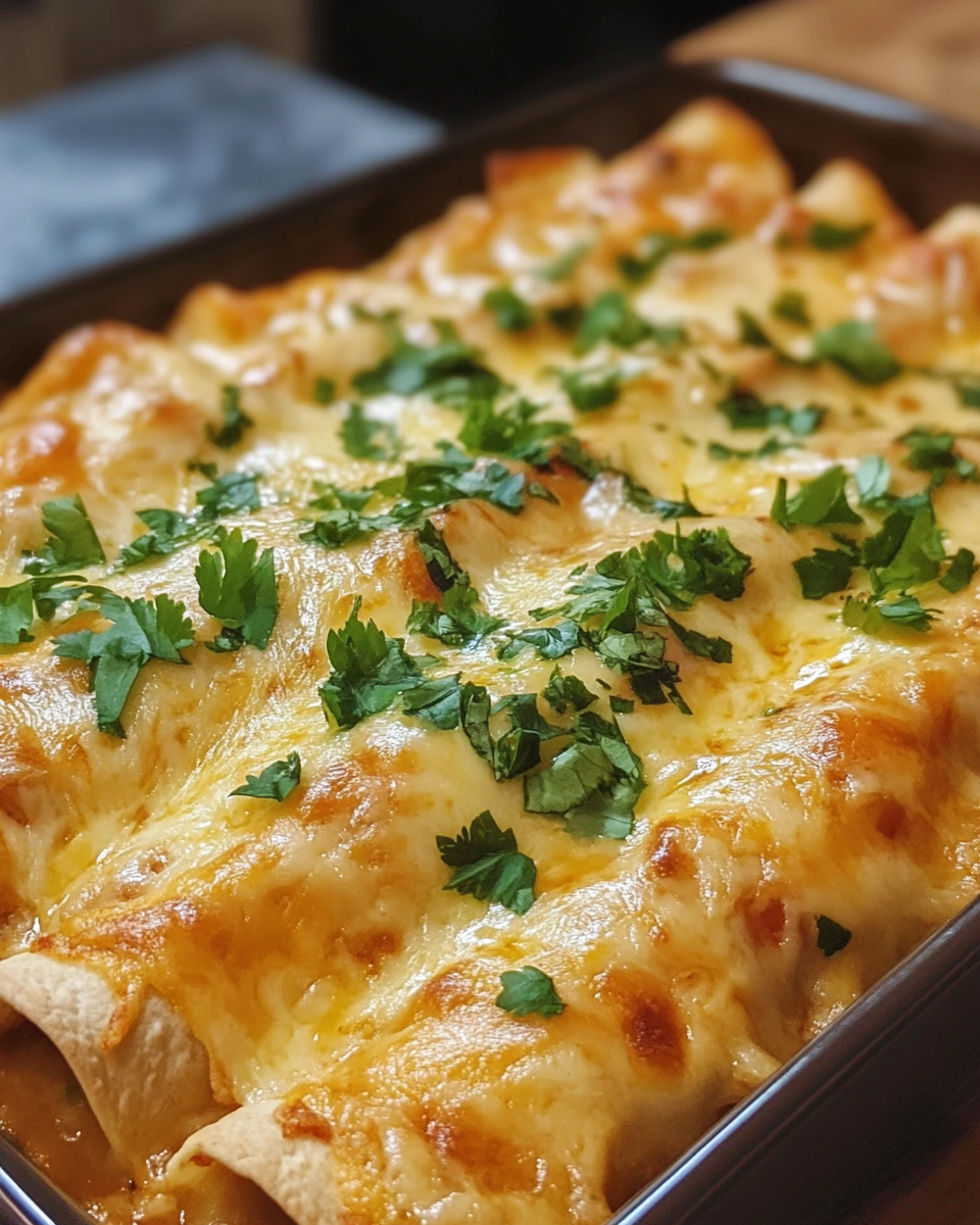 Chicken Enchiladas fresh in the pot with melted cheese