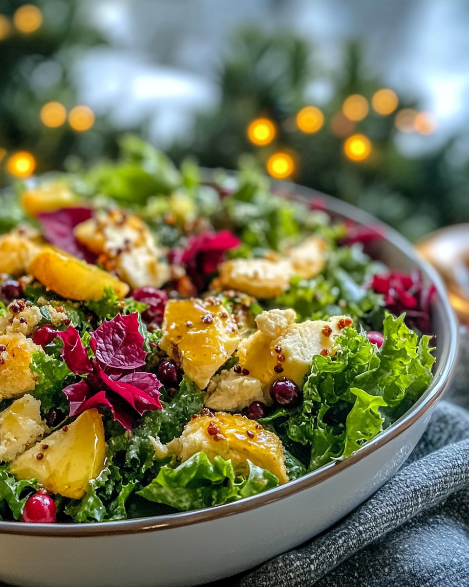 Honey mustard dressing on winter Christmas salad