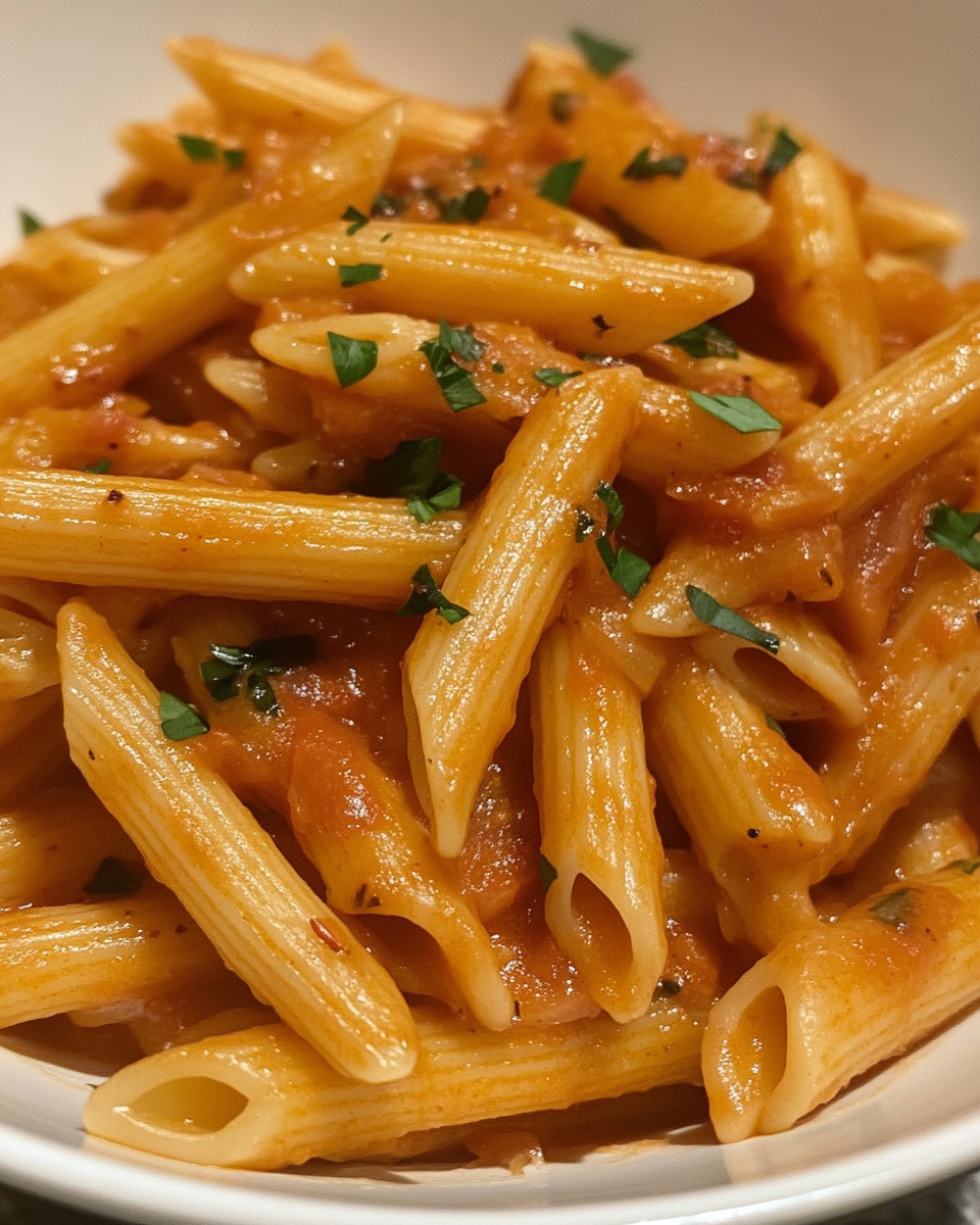Served pressure cooker pasta with cilantro garnish